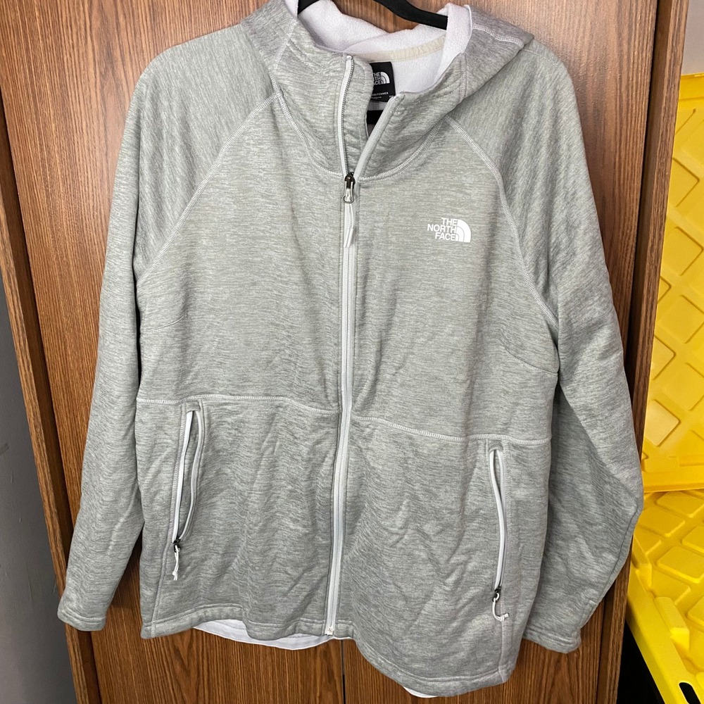FLAWED The North Face Full Zip Hoodie Womens XXL Grey Fleece Lined Jacket